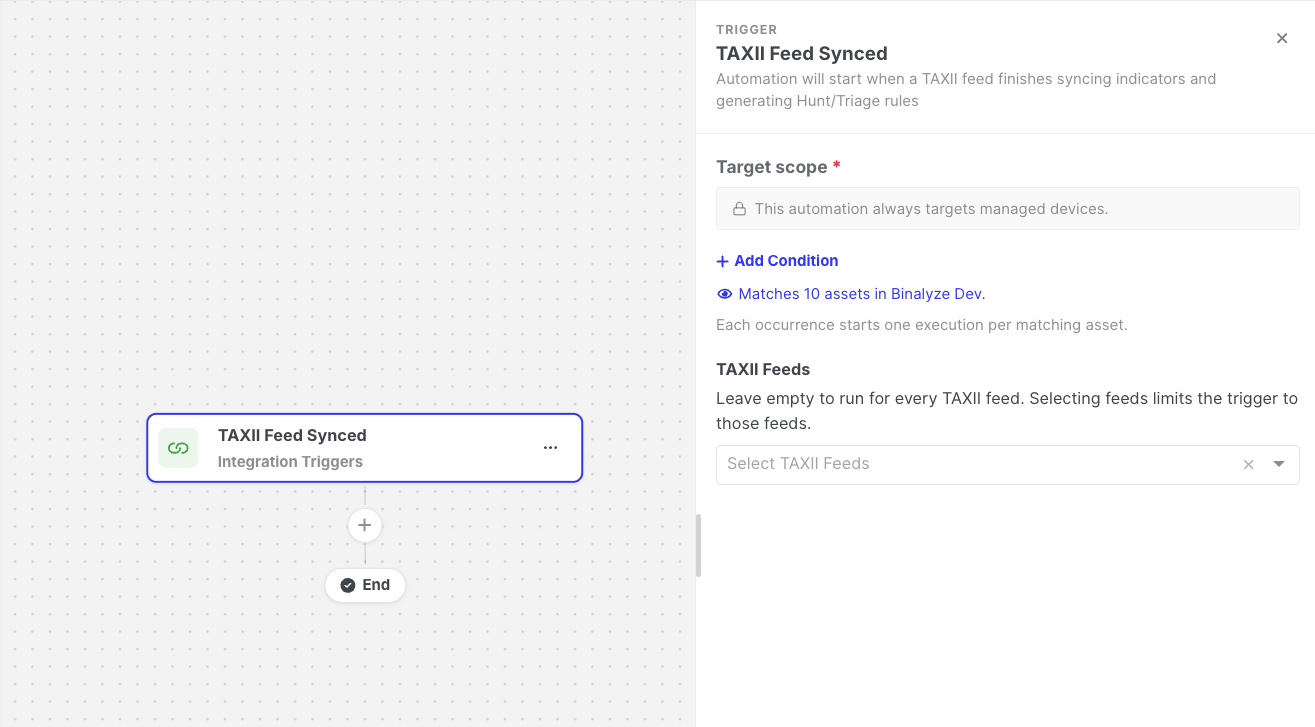 TAXII Feed Synced: Trigger settings